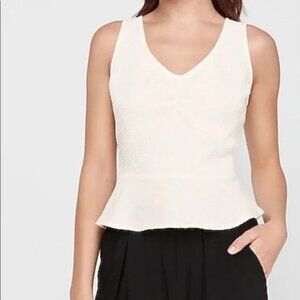 NEW Express Textured Sleeveless Ruched Front Peplum Tank Top Ivory S